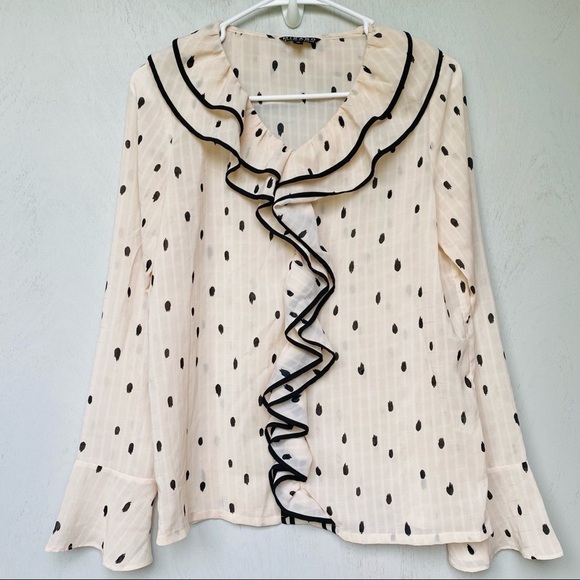 Mixabo Cream & Black Ruffle Polka Dot Blouse - Picture 1 of 6